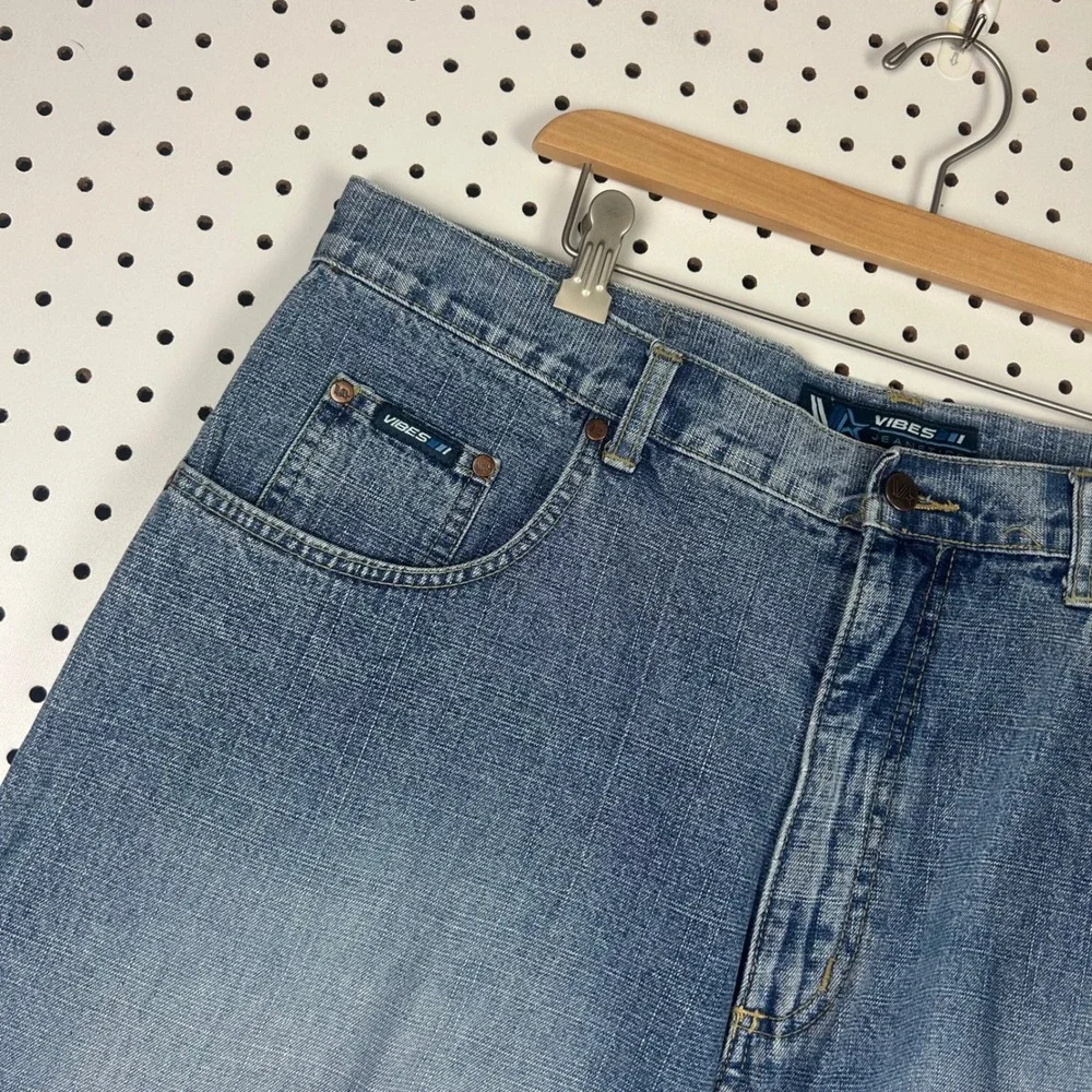 Vibes Jeanetics Denim Shorts Sz 40 Blue Baggy‎ Y2K Hip Hop Skater Light Wash 90s